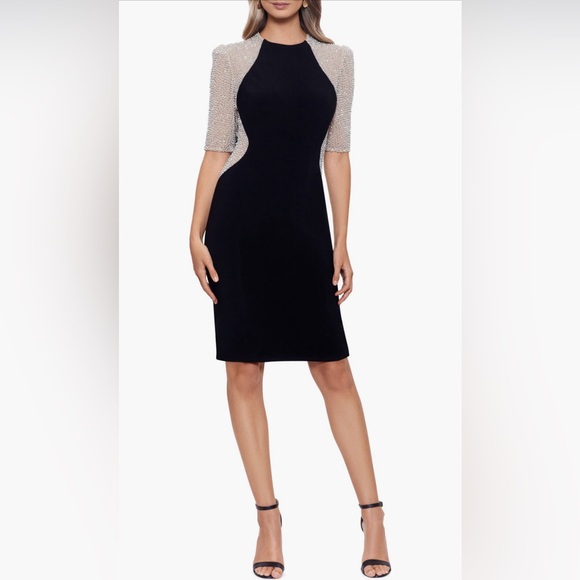 NWOT Xscape Evenings Beaded Panel Colorblock Dress Size 4 $268 - Picture 2 of 3